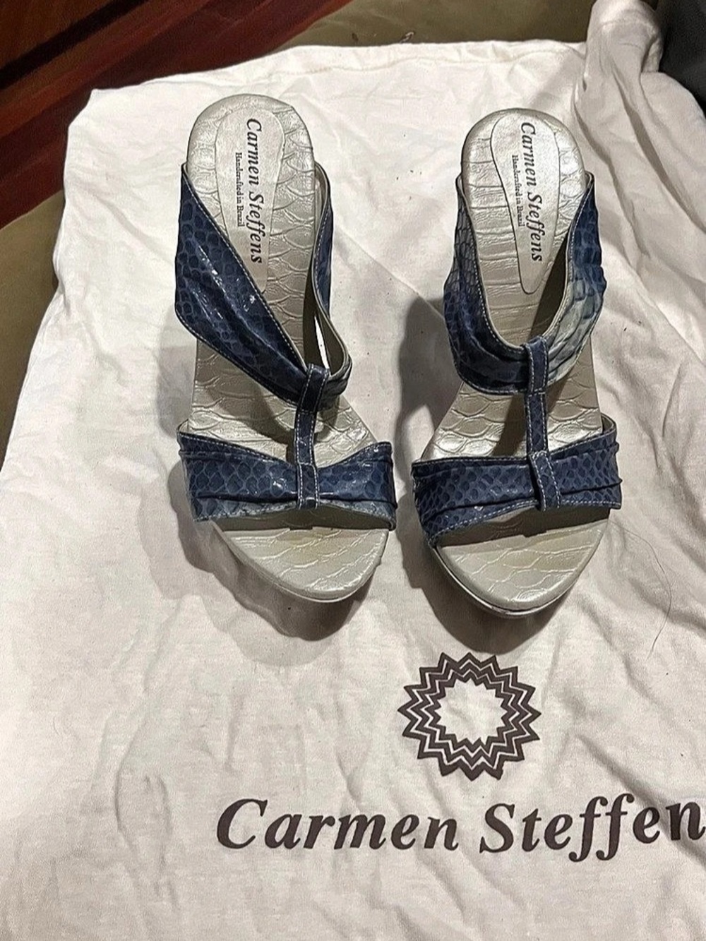 Carmen Steffens Wedge Sandal Blue & Silver EU 37 US 6/6.5
